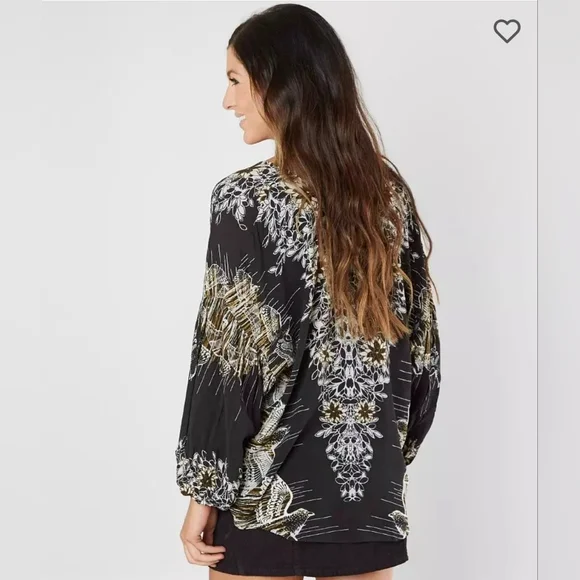 Free People XS Birds Of A Feather Floral Blouse black - Picture 2 of 9